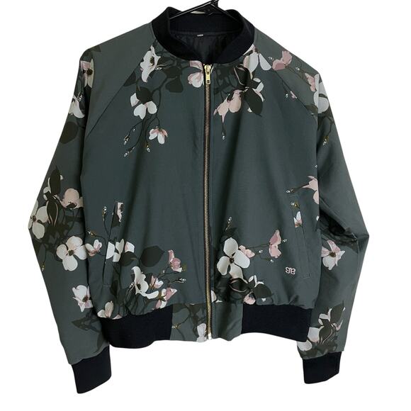 Albion Fit Bomber Jacket Womens Medium Green Floral Full Zip Outdoor Lightweight - Picture 1 of 9